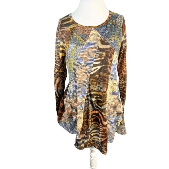 Sacred Threads Patchwork Tunic Top Colorful Asymmetrical Hem Artsy Boho Size S/M - Picture 1 of 10